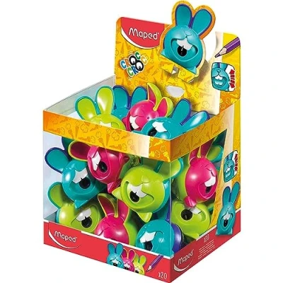 Image of Maped 1 x Pencil Sharpener,Ssharpener box CROC Rabbit, for thin pens, with sharpener assorted colors (turquoise / purple green pink), Pack of