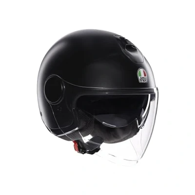 Image of AGV ETERES E2206, Jet Unisex Motorcycle Helmet, Open Face Motorbike Helmet with Antitheft Ring, Anti Scratch and UV Visor, Instant Sweat Absorption Technology, Matt Black, S