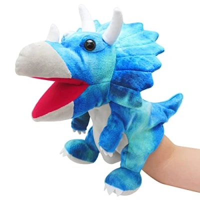 Image of Hand Puppets Dinosaur for Kids, Toys Boys Girls, Plush Stuffed Animal Story Gifts 3 6 Year Old Boy (Triceratops)