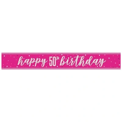 Image of Unique 82693 Foil Happy 50th Banner 2.74 m Glitz Pink Birthday Party 1 Count (Pack of 1), Multicolour