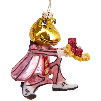 Image of BRUBAKER Frog Prince Proposal Ring Hand Painted Glass Christmas Bauble Mouthblown Tree Ornaments Figures Funny Decoration Pendant Ball 4.3 inches (11 cm)