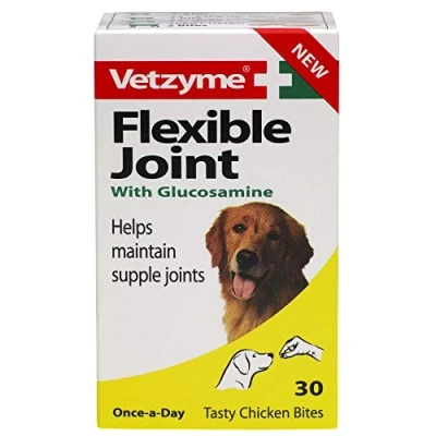 Image of Vetzyme Flexible Joint Supplements for Dogs (30 Tablets) Hip and Care with Glucosamine, Tasty Chicken Flavour