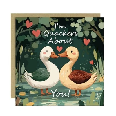 Image of RED OCEAN Funny Valentines Card For Him Her Im Quackers About You Anniversary Boyfriend Girlfriend Husband Wife With Kraft Envelope Wedding