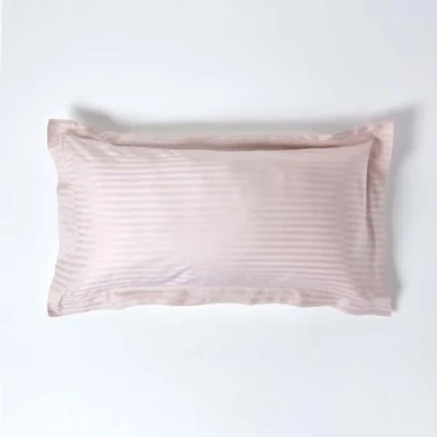 Image of HOMESCAPES Dusky Pink Pure Egyptian Cotton King Size Oxford Pillowcase 330 TC 500 Thread Count Percale Equivalent Satin Stripe Pillow Case Pack of 2