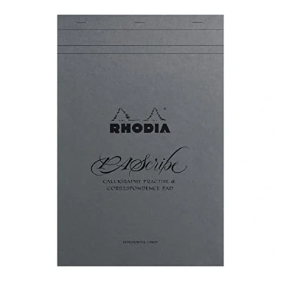 Image of RHODIA 19006C Stapled Pad for Calligraphy Pascribe Gray Maya A4+ Lined 60 Detachable Sheets Clairefontaine Paper 120 g/m