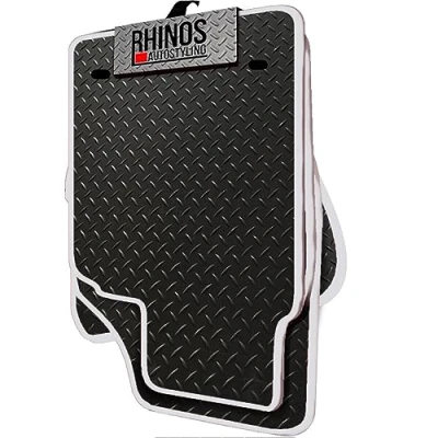 Image of TAILORED FOR SKODA KAMIQ (2019 ONWARDS) FULL SET OF HEAVY DUTY DURABLE INTERIOR FLOOR RUBBER CAR MATS BLACK + SILVER EDGING