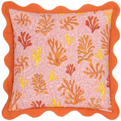 Image of furn. Coral Scalloped 100% Cotton Cushion Cover