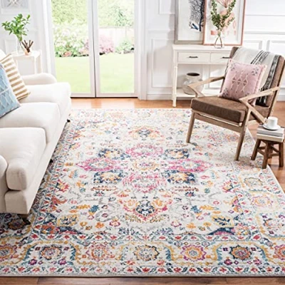 Image of Safavieh Modern Chic Rug for Living Room, Dining Bedroom Madison Collection, Short Pile, in Fuchsia and Ivory, 91 X 152 cm