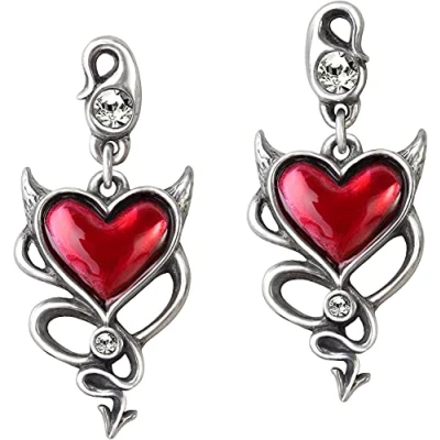 Image of Alchemy Gothic Devil Heart Studs Women Earring Set Standard, Pewter,