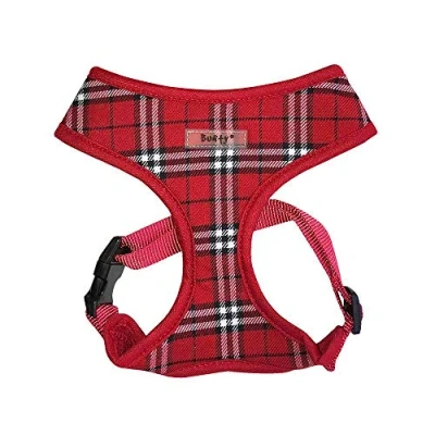 Image of Bunty Tartan Dog Harness Medium Soft, Breathable and Adjustable No Pull for Dogs. Comfortable Anti Red