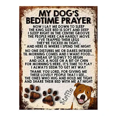 Image of MY DOG&#039;S BEDTIME PRAYER RETRO STYLE METAL TIN SIGN/PLAQUE DOG BREEDS (Staffie)