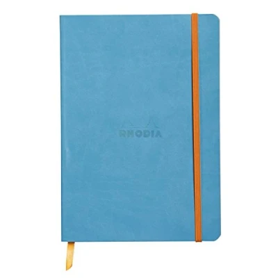 Image of RHODIA 117407C Soft Turquoise Notebook A5 Lined 160 pages Clairefontaine Ivory Paper 90 g/m Bookmark, Elastic Closure Faux Leather Cover Rhodiarama Collection