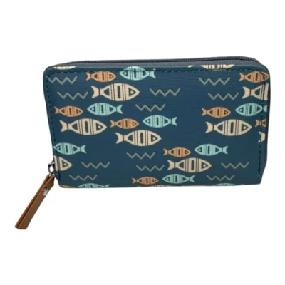 Image of SoBo LEATHER Ladies Purse, Medium Size Purses Featuring Fishes, Zipped with Coin and Card Slots (Blue)