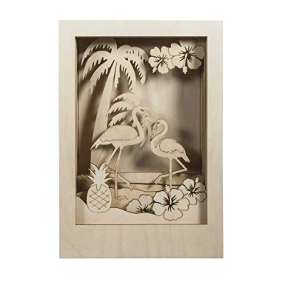 Image of Rayher Shadow Box Building Kit with Flamingo Design, 3D Scenery, DIY Wood Craft Set, 10 slot together Pieces, FSC certified product, 20x30x6.7cm, 62850505