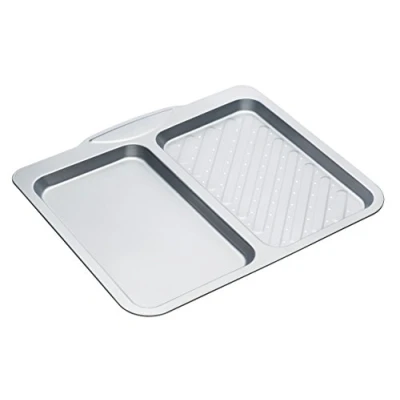 Image of KitchenCraft Divided Baking Tray / Crisper with Non Stick Finish, 40 x 35.5 cm, Silver