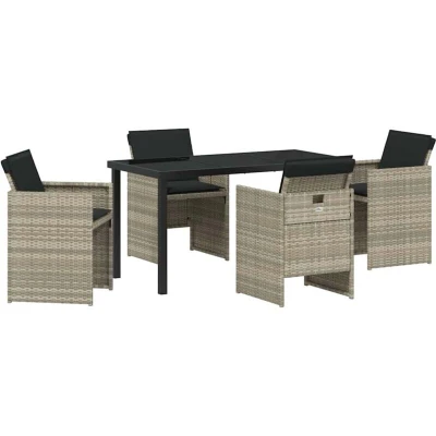 Image of vidaXL 5 Piece Garden Dining Set with Cushions Light Grey Poly Rattan