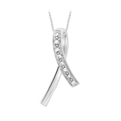 Image of Carissima Gold Women&#039;s 9 ct White Diamond Ribbon Pendant on Chain Necklace of 46 cm/18 inch