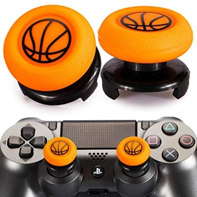 Image of Playrealm FPS Thumbstick Extender &amp; Printing Rubber Silicone Grip Cover 2 Sets for PS5 Dualsenese PS4 Controller (Basketball)