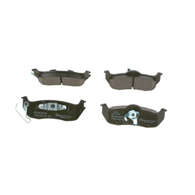 Image of 7945D108, BP1053, E990R02A10811364 Brake pad set BOSCH 0 986 494 142 Low Metallic with mounting manual, anti squeak plate, piston clip