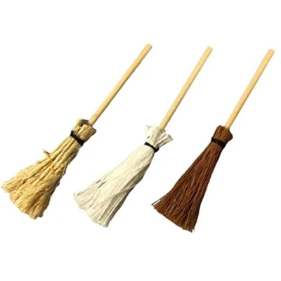 Image of Dolls House 3 Traditional Witches Besom Broom Stick Cleaning Kitchen Accessory