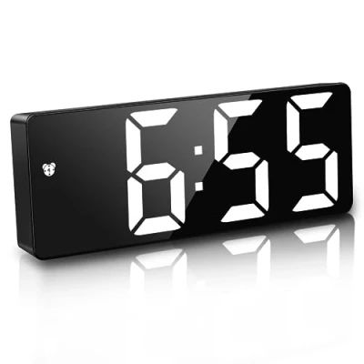 Image of JQGo Alarm Clock Digital Battery Powered, LED Travel Clocks Beside Mains Powered Non Ticking with Snooze Temperature Date Time Brightness Adjustable for Kids Adults, Black