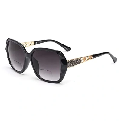 Image of JM Bifocal Reading Sunglasses, Oversized Sun Reader Glasses for Women UV Protection Outdoor Black +3.5