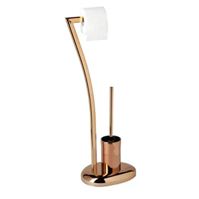 Image of Relaxdays WIMEDO Toilet Brush and Holder, Size: 75 x 21 26 cm Paper Holder in Stainless Steel, Standing, Copper