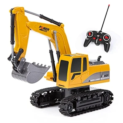 Image of Thedttoy Remote Control Digger RC Excavator 2.4GHz Diggers Construction Toys for Kids,6 Channel Tractor Toy w/Light, Birthday Xmas Gift 3 4 5 6+ Year Old Boys