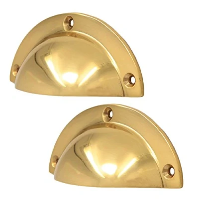 Image of 2X Polished Brass 85mm Kitchen Cupboard Door Cabinet Cup Shell Pull Handle