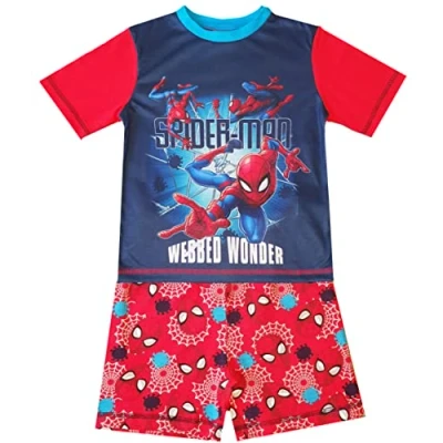 Image of Kids Essentials Boys Spiderman Short Pyjamas Marvel Comics Character Nightwear (Spiderman Webbed Shortie, 3 4 Years)