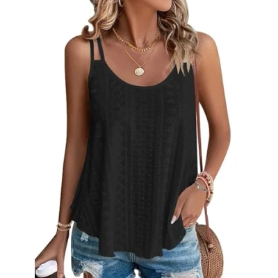Image of WNEEDU Women&#039;s Summer Tank Tops Ladies Sleeveless Vests Tanks Top Loost Fit Casual Shirts Vest Blouses Cami Camisole Black S