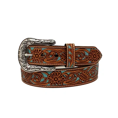 Image of ARIAT Ladies Belt 1 1/2 Floral Overlay Turquoise Underlay, Tan, S