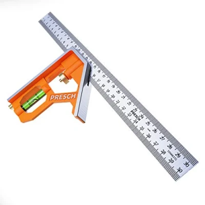 Image of Presch Combination Square 300mm Metric Accurate Carpentry made of Metal with Stop Ruler and Scribing Tool Woodworking