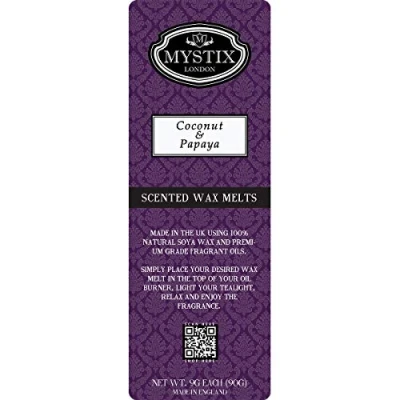Image of Mystix London Coconut &amp; Papaya Wax Melts Clamshell 90g (10 Cubes) 100% Natural SOYA Long lasting Fragrance for Aromatherapy Soothing Atmosphere