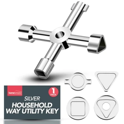 Image of SOL Household 4 Way Utility Key Radiator, Gas Meter, Panel &amp; Service Keys Triangular for Meter Reading, Electric Box Access
