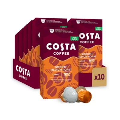 Image of Costa Smooth Medium Roast Aluminium Coffee Pods (Pack of 10, Total 100 Capsules)