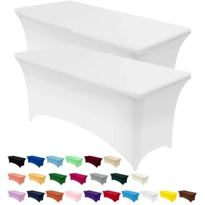 Image of Utopia Kitchen Spandex Table Cloth 2 Pack [4FT, White] Tight, Fitted, Washable and Wrinkle Resistant Stretch Rectangular Patio Cover for Event, Wedding, Banquet &amp; Parties [122Lx76Wx76H] cm