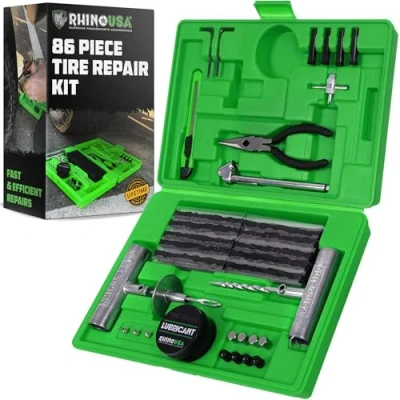 Image of Rhino USA Tire Repair Kit (86 Pieces) Puncture Tool Easily Repairs Punctures and Flat Spots Bike, Car, Motorcycle, Tractor