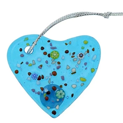 Image of GlassOfVenice Murano Glass Heart Christmas Ornament Aqua