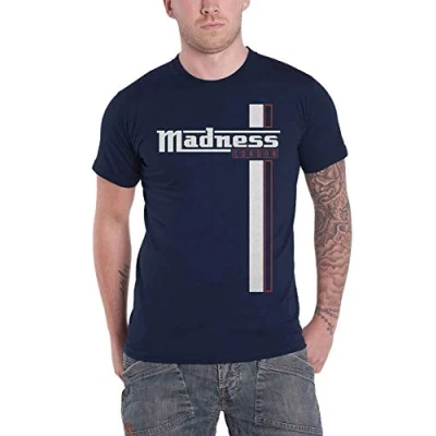 Image of Madness T Shirt Stripes Band Logo Official Mens Navy Blue S