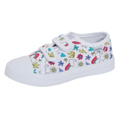 Image of ScruffyTed Kids Canvas Pumps Doodle White UK Child 10