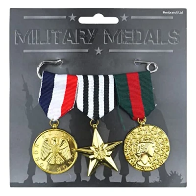 Image of HENBRANDT Set of 3 Military Medals Army Fancy Dress Costume Prop Accessories