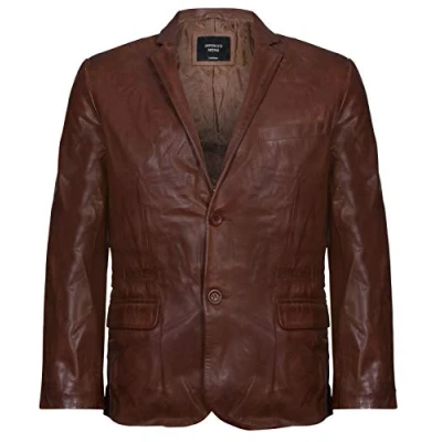 Image of Men&#039;s Brown Genuine Leather Blazer Soft Real Italian Fitted Vintage Jacket Coat 5XL