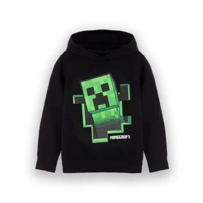 Image of Minecraft Boys Hooded Sweatshirt Kids &amp; Teens Black Graphic Hoodie Game Sprite Jumper Creeper Block Pop Out Gaming Villain Sweater Gamer Daywear Merchandise Gift for Him