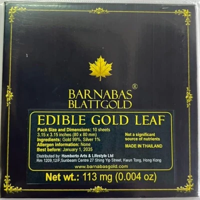 Image of Barnabas Blattgold: Professional Quality Genuine Edible Gold Leaf Sheets, 23.75K, 10 80 x mm Booklet (Loose Leaf)…