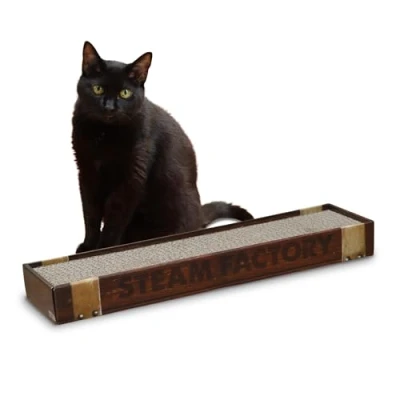 Image of Croci HomedecoreEssence Cardboard scratching post for adult cats, rectangle with 2 reversible layers, non slip feet, catnip bag included, 48x12,5x5 cm