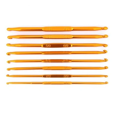 Image of 8Pcs Crochet Hooks, Golden Alumina Double End Hook Knitting Needle Set Weave Craft