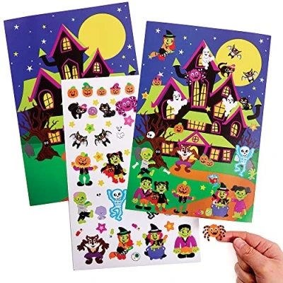 Image of Baker Ross FX210 Halloween Sticker Scene Kits Pack of 5, Reusable Stickers for Kids, Kids Crafts