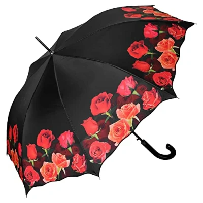 Image of VON LILIENFELD Umbrella Bouquet of Roses Automatic Opening Windproof Flower cane Large Sturdy, Multicolored, 88/90,
