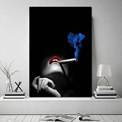 Image of N / A Canvas decorative Prints Woman Smoking Pictures Portrait Lips Posters And Wall Art For Living Room Decor 24x32inch